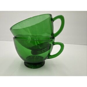 Pair of Vintage Emerald Green Anchor Hocking Glass Tea or Punch Cups VTG